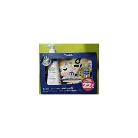 Mustela Hydra Leite Hidratante Corporal 300 ml + Óleo de Massagem 100 ml + oferta de cesto