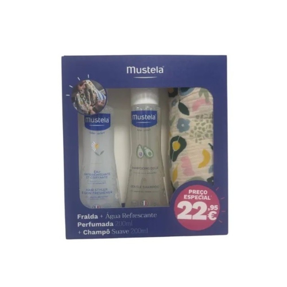 Mustela Kit Água Refrescante Perfumada  200ml + Champô Suave 200 ml + Fralda