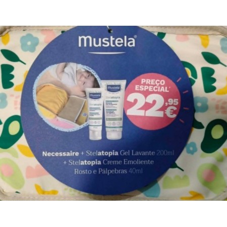 Mustela Kit Necessaire + Stelatopia Gel Lavante 200ml + Stelatopia Creme Emoliente  Rosto e Pálpebras 40ml