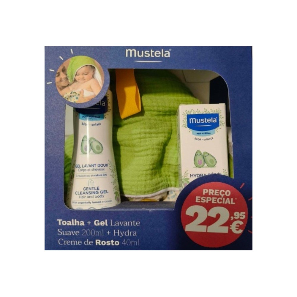 Mustela Kit Gel Lavante Suave 200 ml + Hydra Creme de Rosto 40 ml + oferta de toalha