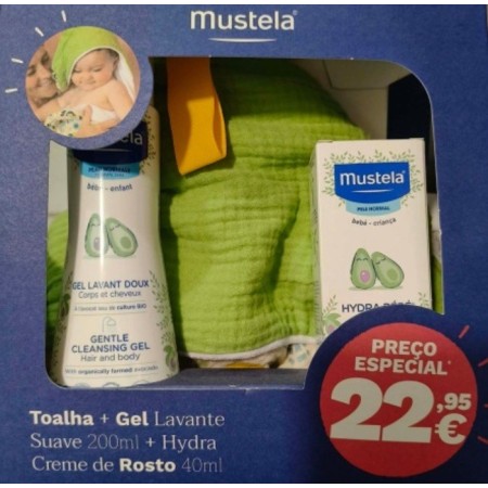 Mustela Kit Gel Lavante Suave 200 ml + Hydra Creme de Rosto 40 ml + oferta de toalha