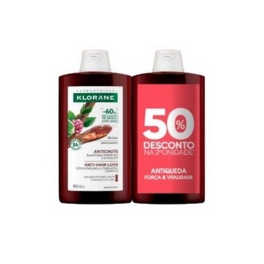 Klorane Champô  Quinina e  Edelweiss Bio Anti Queda 2 x 400ml - 50% desconto na segunda embalagem